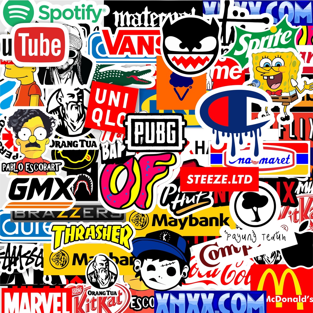60 PCS STIKER MINI STICKER BRAND FULL COLLOR WARNA WARNI STIKER DISTRO STIKER RACING STIKER DECAL ST