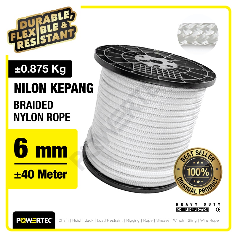 POWERTEC TALI NILON KEPANG 6MM X 40M BRAIDED NYLON ROPE