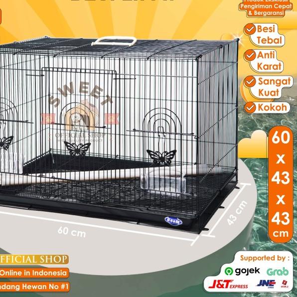 KANDANG BESI LIPAT SIZE L (60X50X42) U/ KUCING KELINCI ANJING - KB60X42X42 BOOM, LOGO KUPU HITAM