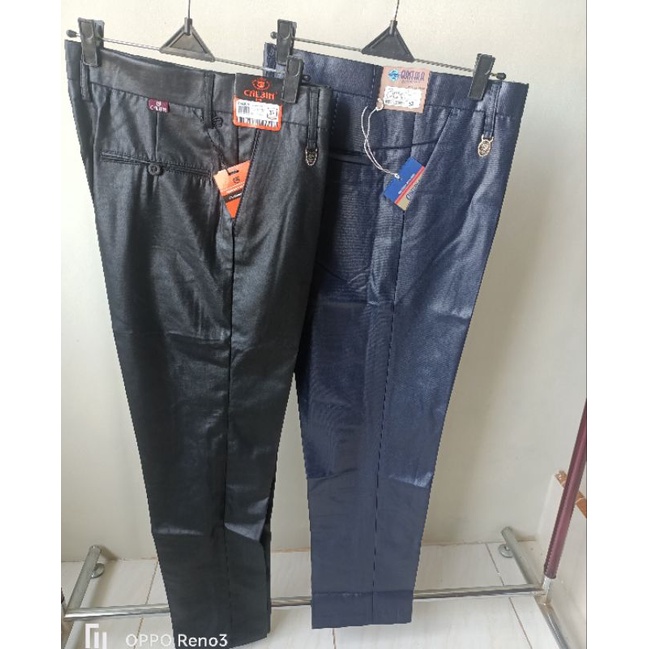 Celana Bahan Dasar Pria Mengkilap Formal Slimfit Navy Premium