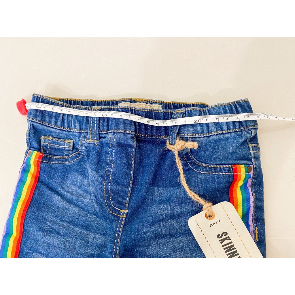 NEXT KIDS celana jeans SKinny Fit 3 years tahun adjustable waist biru list rainbow pelangi perempuan