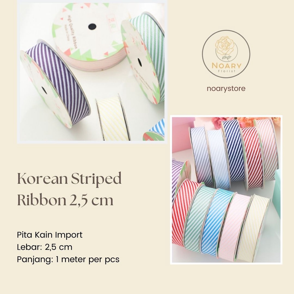 Korean Striped Ribbon 2.5 CM / Pita Satin / Ribbon / Pita Import / Pita Bunga / Pita Kado / Pita Chiffon / Pita Termurah / Flower Ribbon / Florist Ribbon / Pita / Pita Grosir / Pita Besar Kecil Medium / Satin / OPP / Pita Tarik / Florist supply