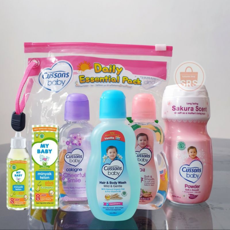 5 in 1 | 4 in 1 Cussons Baby Daily Essential Pack + Telon, Cussons Mini Gift Bag, Gift Set Bayi, Kado Bayi, Set Bedak Bayi