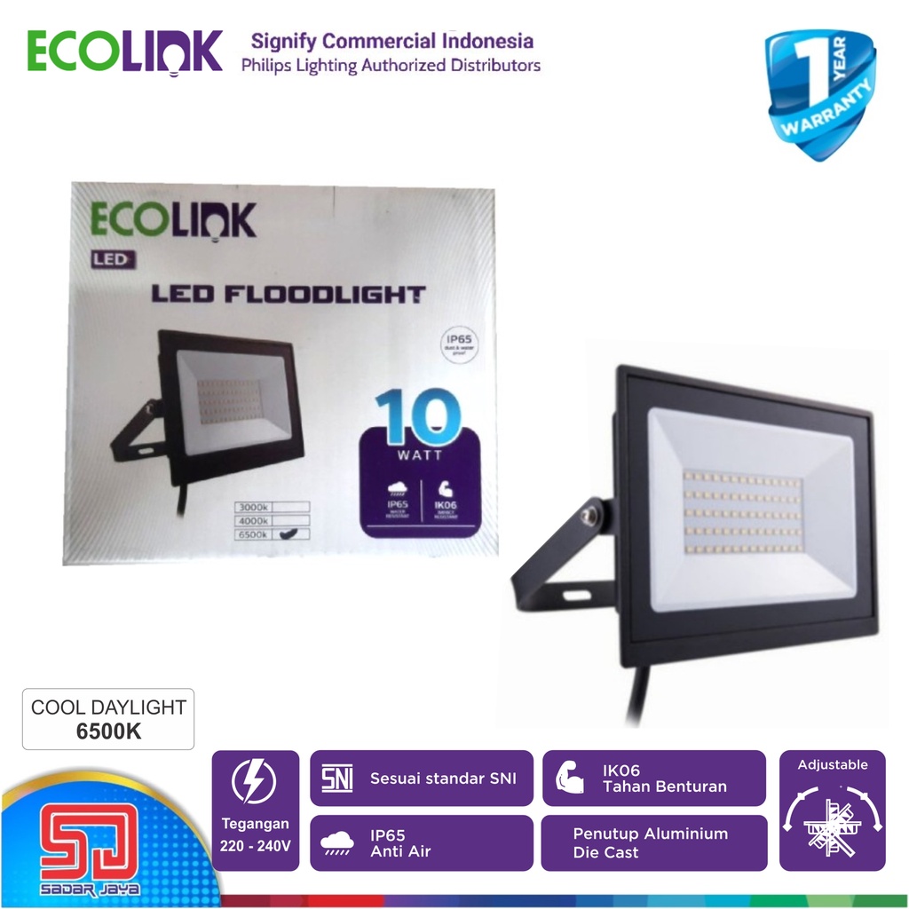 ECOLINK FL007 Lampu Tembak 10W Sorot LED 10Watt Baleho 10 Watt - 6500K Putih