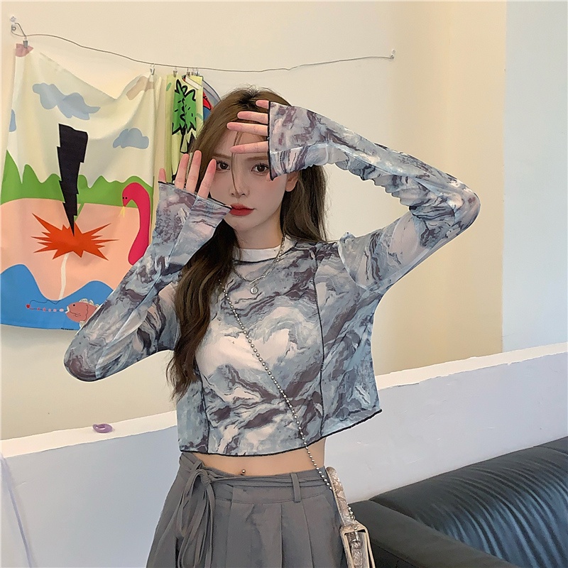 BV.ID BJ982 Baju Crop Top Vintage Trend Abstak OOTD Baju Kemeja Korea Fashion Kekinian