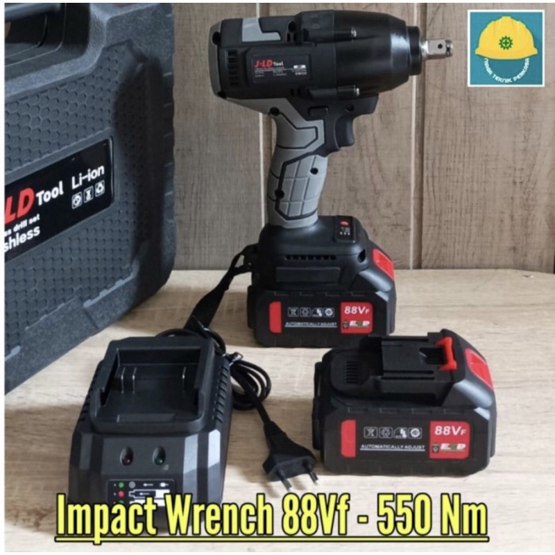 Pembuka baut ban mobil JLD 550NM impact wrench cordless 2 batrei 88vf terkuat