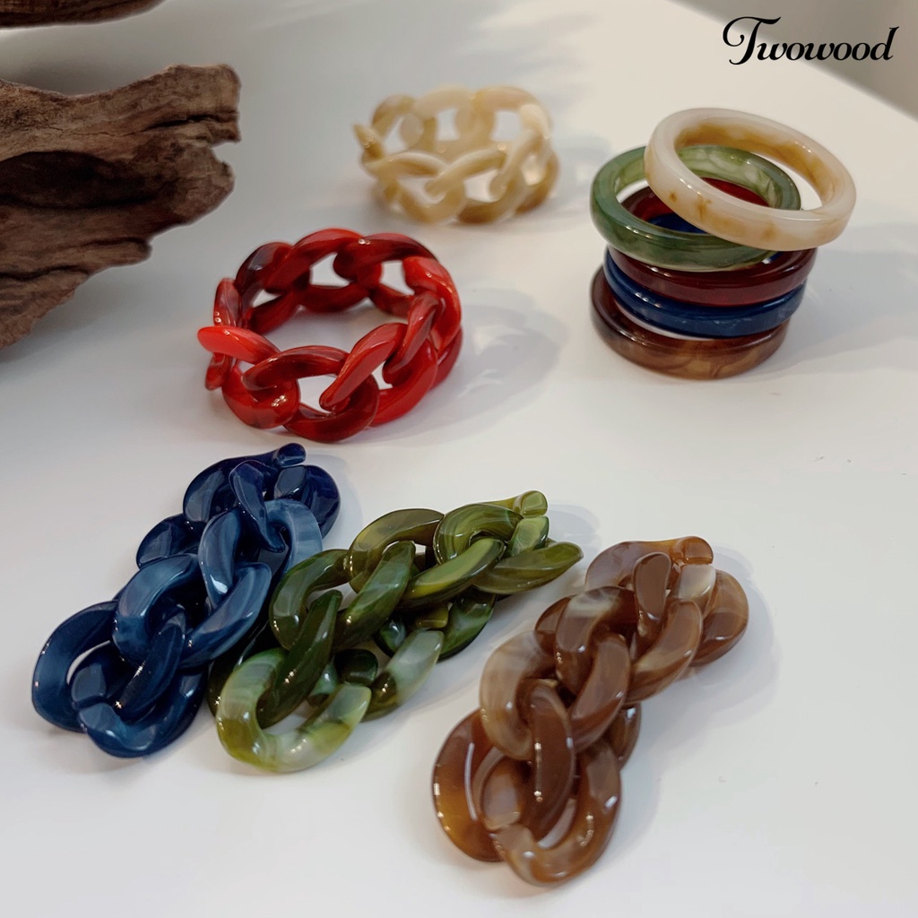 2pcs Cincin Jari Bahan Resin Warna-Warni Gaya Retro