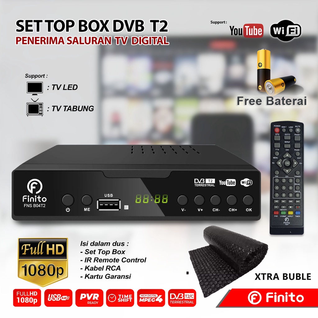 Set Top Box Digital Finito Plat Besi Anti Panas, Bisa Youtube Sudah Sertifikat KOMINFO Dan Sudah SNI, Gambar FULL HD