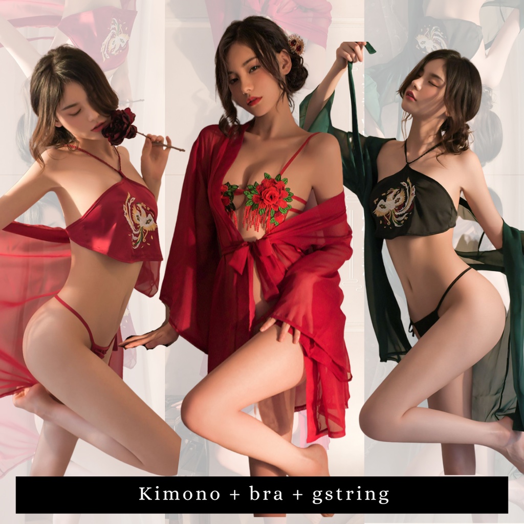 RR1387 RR1388 Hanfu KIMONO Costume Sexy Lingeri Bra + Gstring + Kimono - Lingeri Lingerie by Sexy Kisser