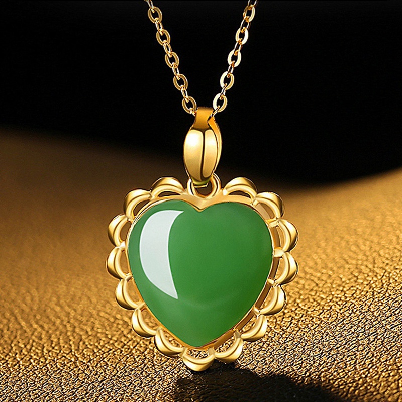 Fancyqube Kalung Liontin Giok Hetian Bentuk Hati Lapis Emas Untuk Wanita