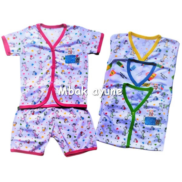 Setelan baju bayi lengan pendek 0 - 12 bulan / baju bayi motif / celana pendek anak / setelan anak motif / baju anak