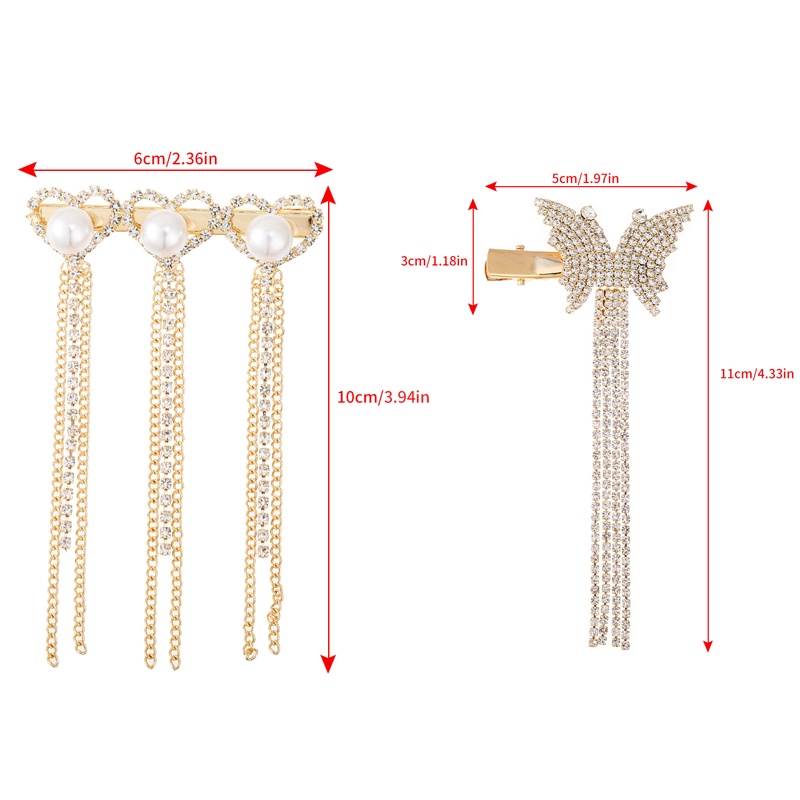 Jepit Rambut Rantai Rumbai Aksen Mutiara Berlian Imitasi Gaya Korea Untuk Wanita