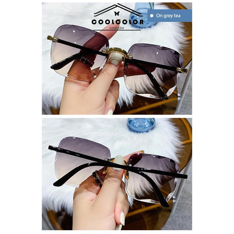COD❤️Kacamata Hitam Wanita Fashion Tanpa Bingkai Besar Korea Gaya  Anti-UV Vintage Sunglasses Untuk Wanita - cl