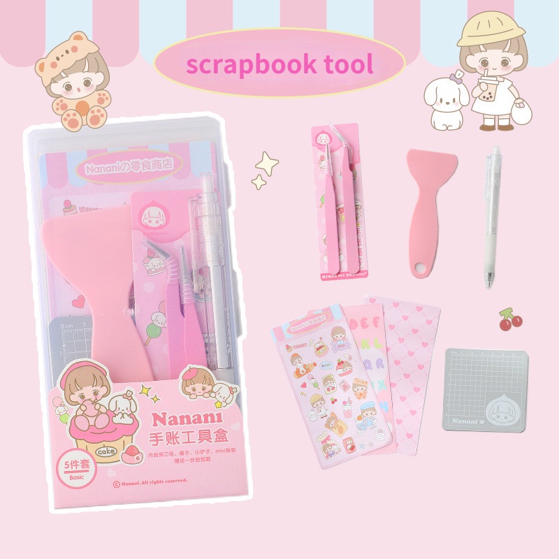 8pcs Scrapbook Tool Set Tweezers Scraper Mini Base Plate Shovel Prevents Sticker Curling Cute Hand Account Diary Decoration Stationery