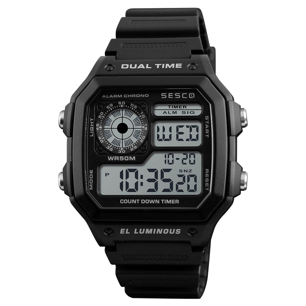 SESCO 1299 Jam Tangan Digital Pria Original Bergaransi Resmi-Black