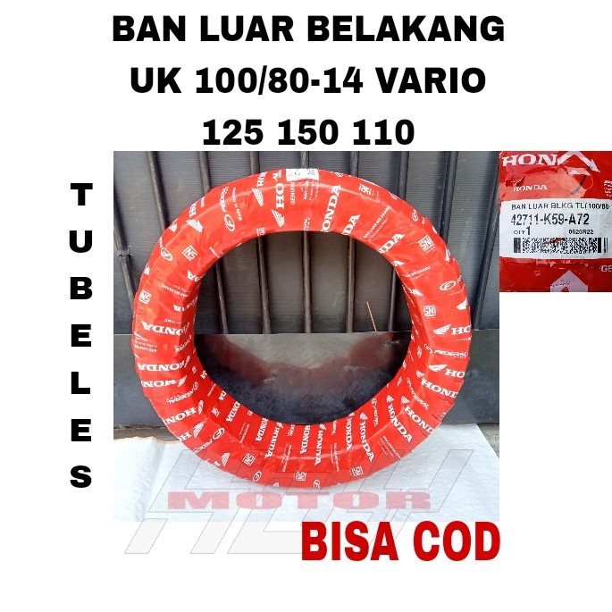 Ban Luar Belakang Tubeles Tubles UK 100/80-14 Motor Vario 125 150 110 ayo beli