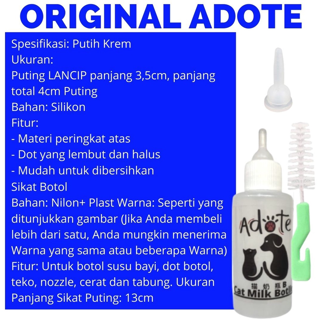 Botol Dot Kucing Cats Paket Komplit Original Adote Botol + Dot + Sikat FEFARM