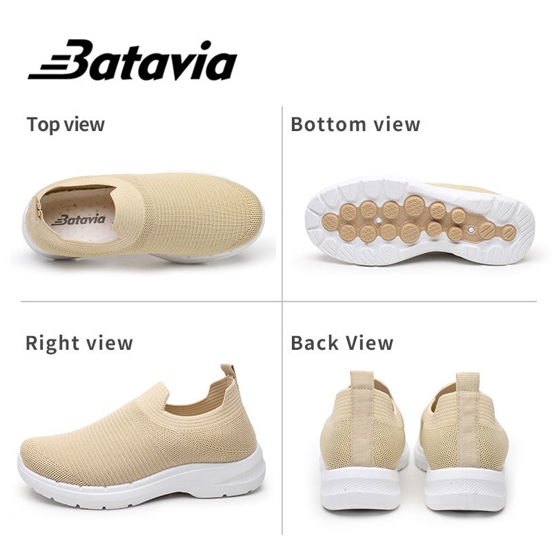 Batavia 2023 Slip-On Sepatu Wanita Terbang Tenunan Bernapas Sepatu Fashion Kasual Ibu Sepatu Sepatu Kerja Sepatu Hitam N27