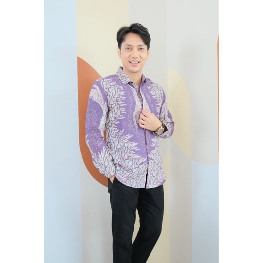 Kemeja Batik Pria Slimfit Bahan Dobby Premium Lengan Panjang Halus Motif Abtrak Hitam Kertojoyo