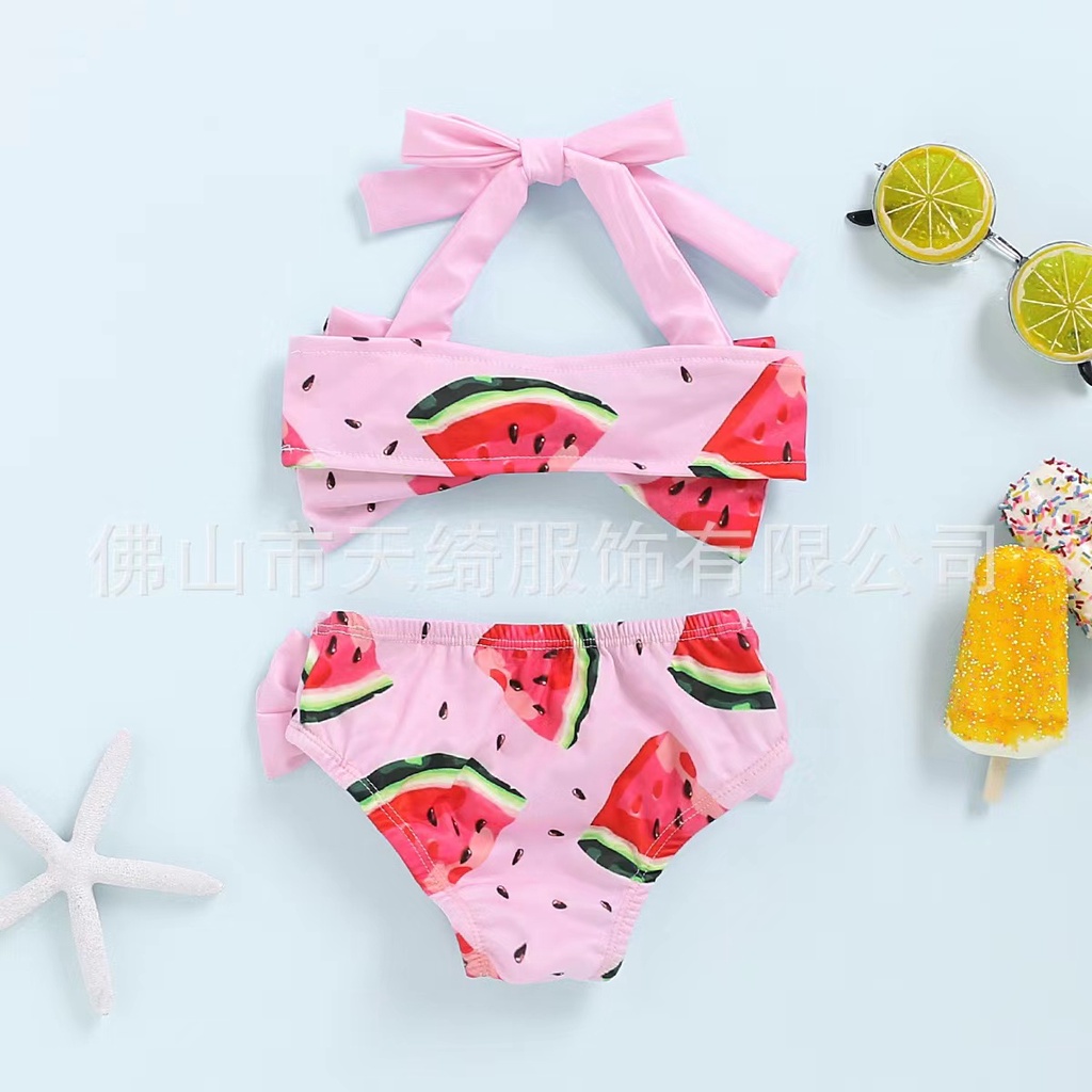 Bikini Anak Perempuan Bra Halter Neck Merah Muda Pink Semangka Pita Watermelon Balita Toddler Kids S
