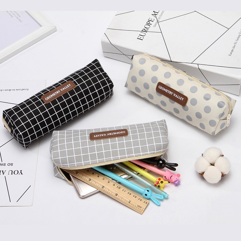 

Portable canvas pencil case School supplies storage bag Double layer pencil bag student pen bag cute