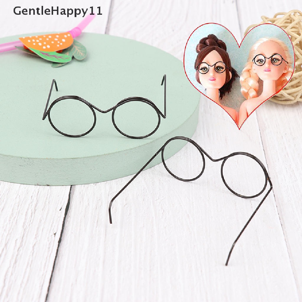 Gentlehappy1per2 /5 /10Pcs Fashion Bingkai Bulat Tanpa Lensa Retro Kacamata Boneka Keren Untuk Boneka id