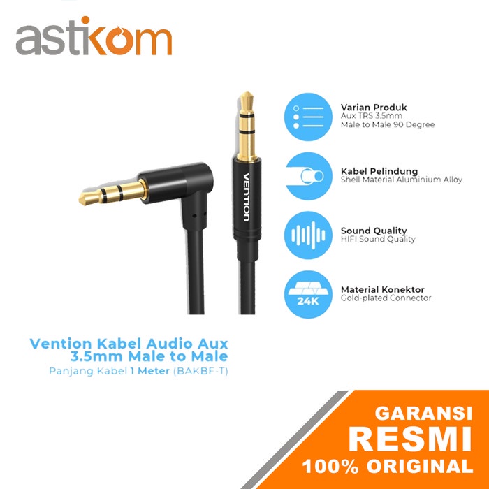 Kabel AUX TRS Vention 3,5mm Male to Male 90 Degree BAKBG BAKBF BAK-T