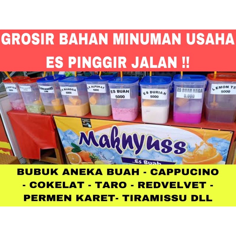 

Bubuk Minuman 1kg Usaha Es Pinggir jalan Es ember es kobok Bubuk Buah Alpukat Mangga Leci strawberry Cappucino Taro redvelvet Bubble Gum Milo cokelat