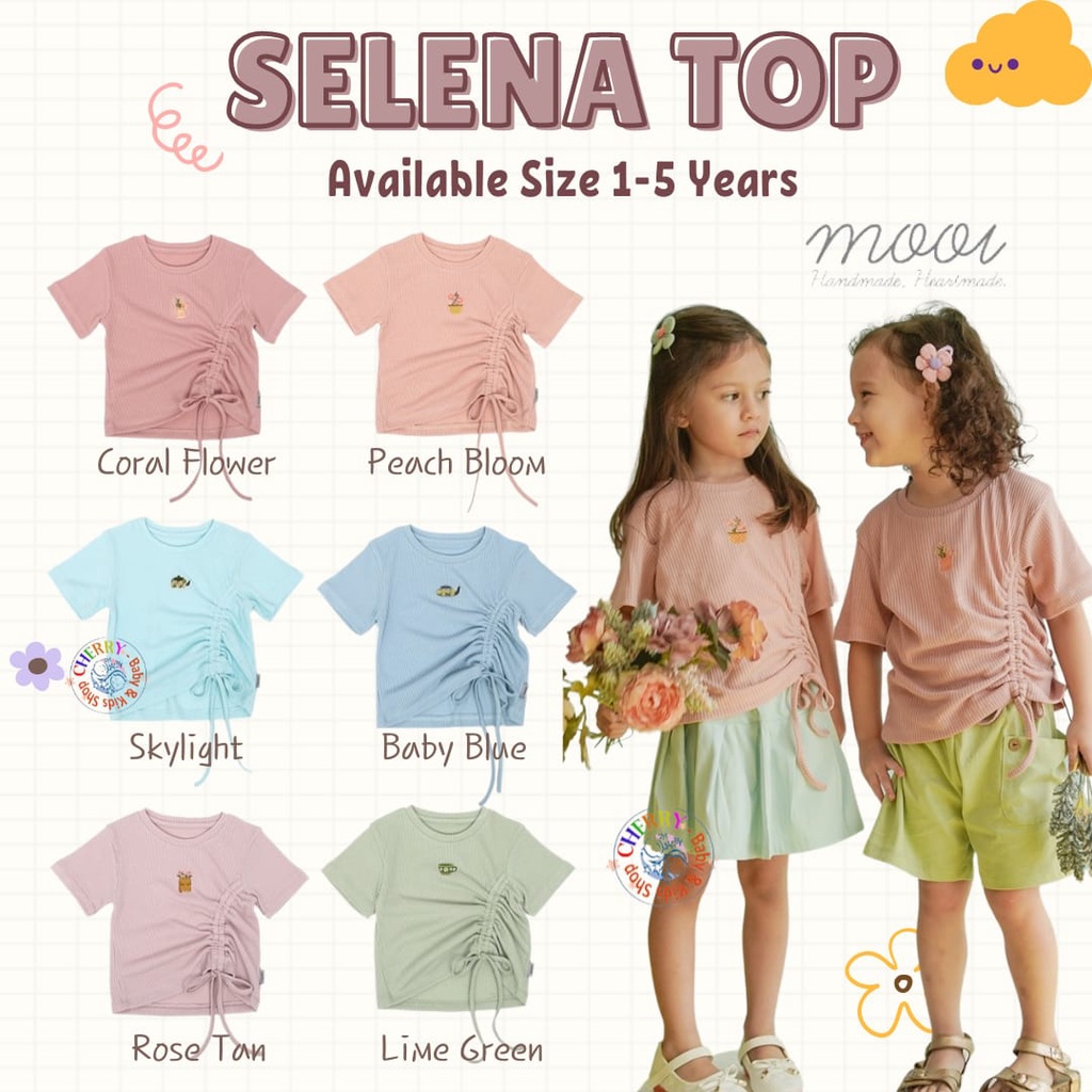 Mooi Selena Top 1-5 Tahun Atasan Rib Serut Fashion Anak Perempuan CBKS S23