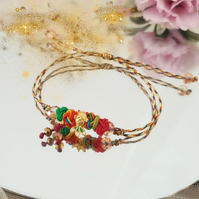 gelang tali bracelet retro cina tibet etnick 7 warna tali ulir kepang variasi emas asli 24k hongkong