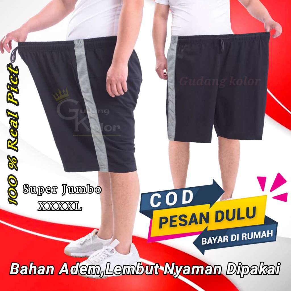 Celana Pendek Pria Santai Color Dewasa Polos Big Size Super Jumbo Sepan Pinggang Karet Kolor Longgar