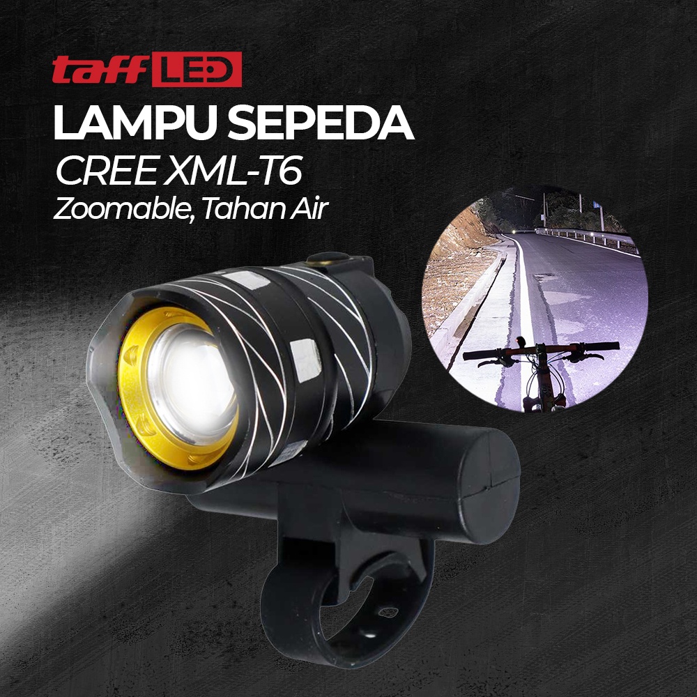 TaffLED Lampu Sepeda LED Chargerable Zoomable Bicycle Headlight CREE XML-T6 - ZK30 - 7RRS0NBK Black