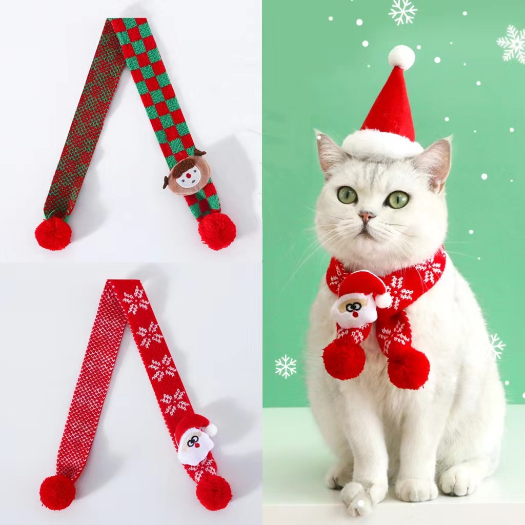 Syal Rajut Hangat Desain snowflake Santa Claus Natal Untuk Anjing / Kucing Peliharaan