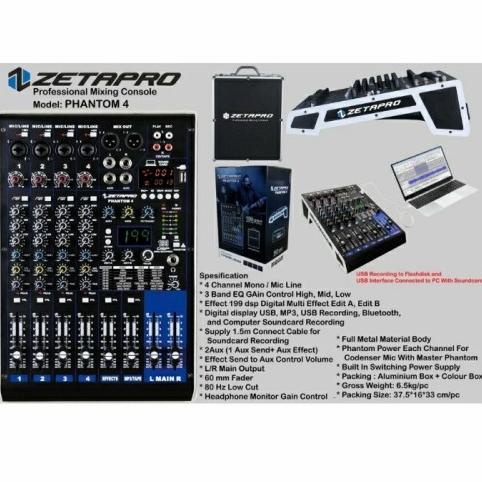 COD Mixer 4 Channel Zetapro Phantom 4 USB Bluetooth Recording Original