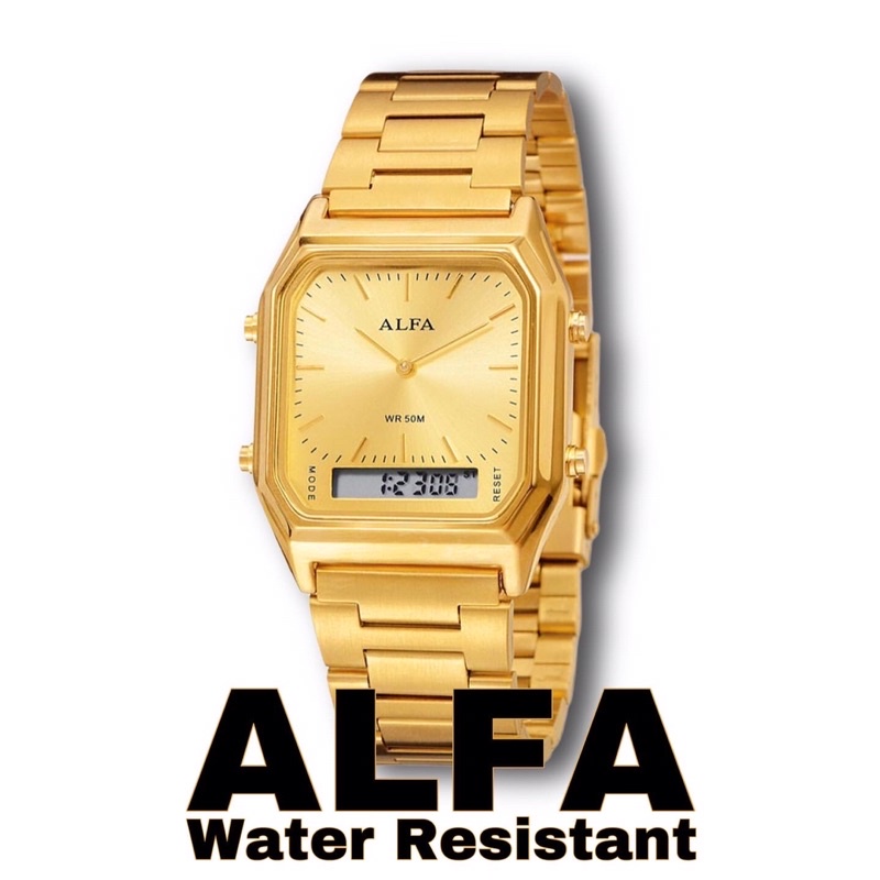 ALFA Jam Tangan Pria DualTime Tahan Air Rantai Stainless Steel 8003 Original