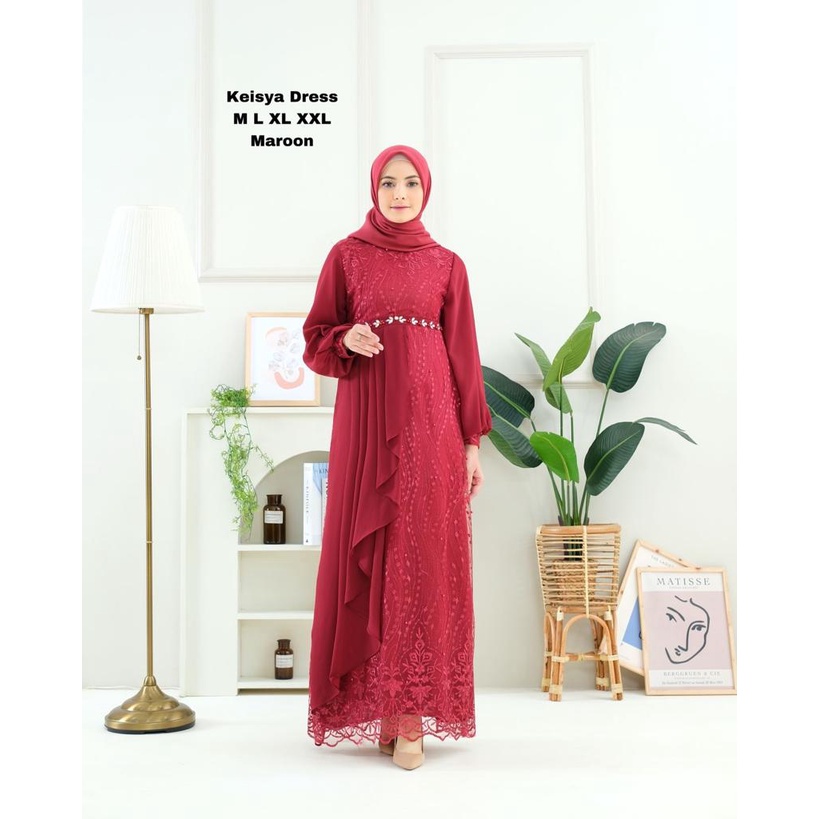 Permata Olshop / Kebaya Gamis Keisya NF / Gamis Kebaya Brukat Tulle Bordir / Gamis Pesta Mewah / Gamis Modern / Kebaya Kondangan