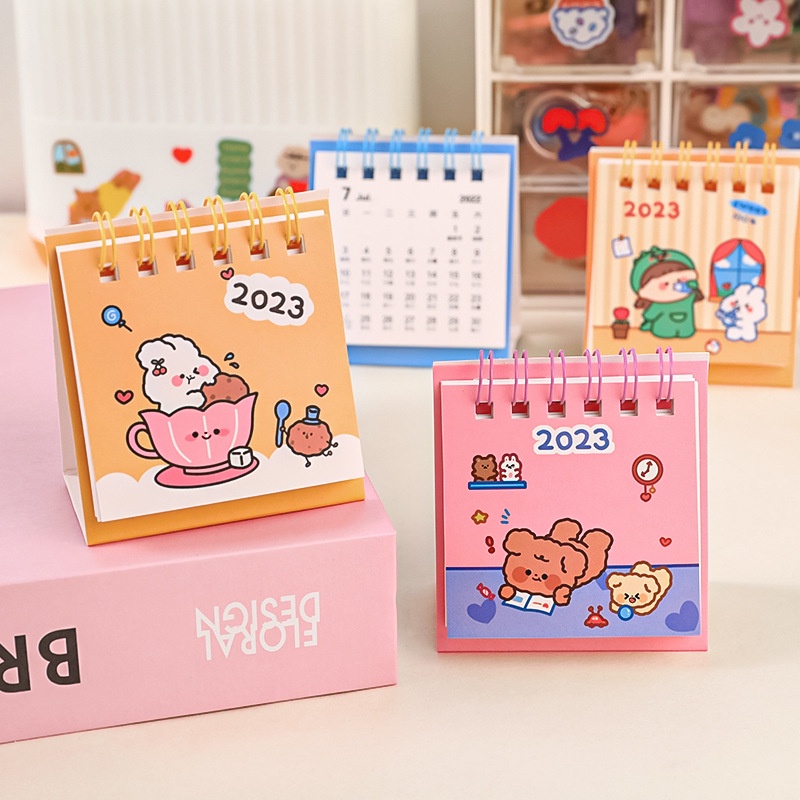 Ins Kalender Mini Writable Mark Portable Buku Rencana Belajar Kantor2023Kalender Desktop Kartun Lucu