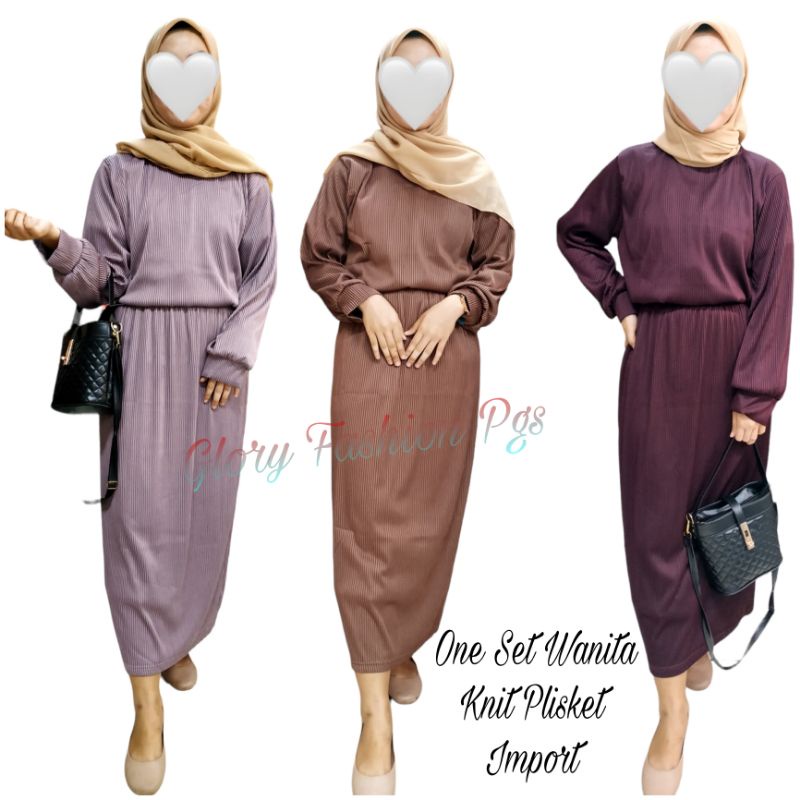 ONE SET JUMBO ROK KNIT WANITA POLOS PLISKET SETELAN ROK SPAN REMAJA WANITA IMPORT