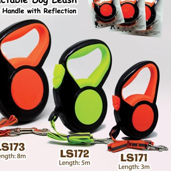 Retractable Dog Leash Rubber Handle with Reflection LS17 Series - LS171 - 3 meter, Orange