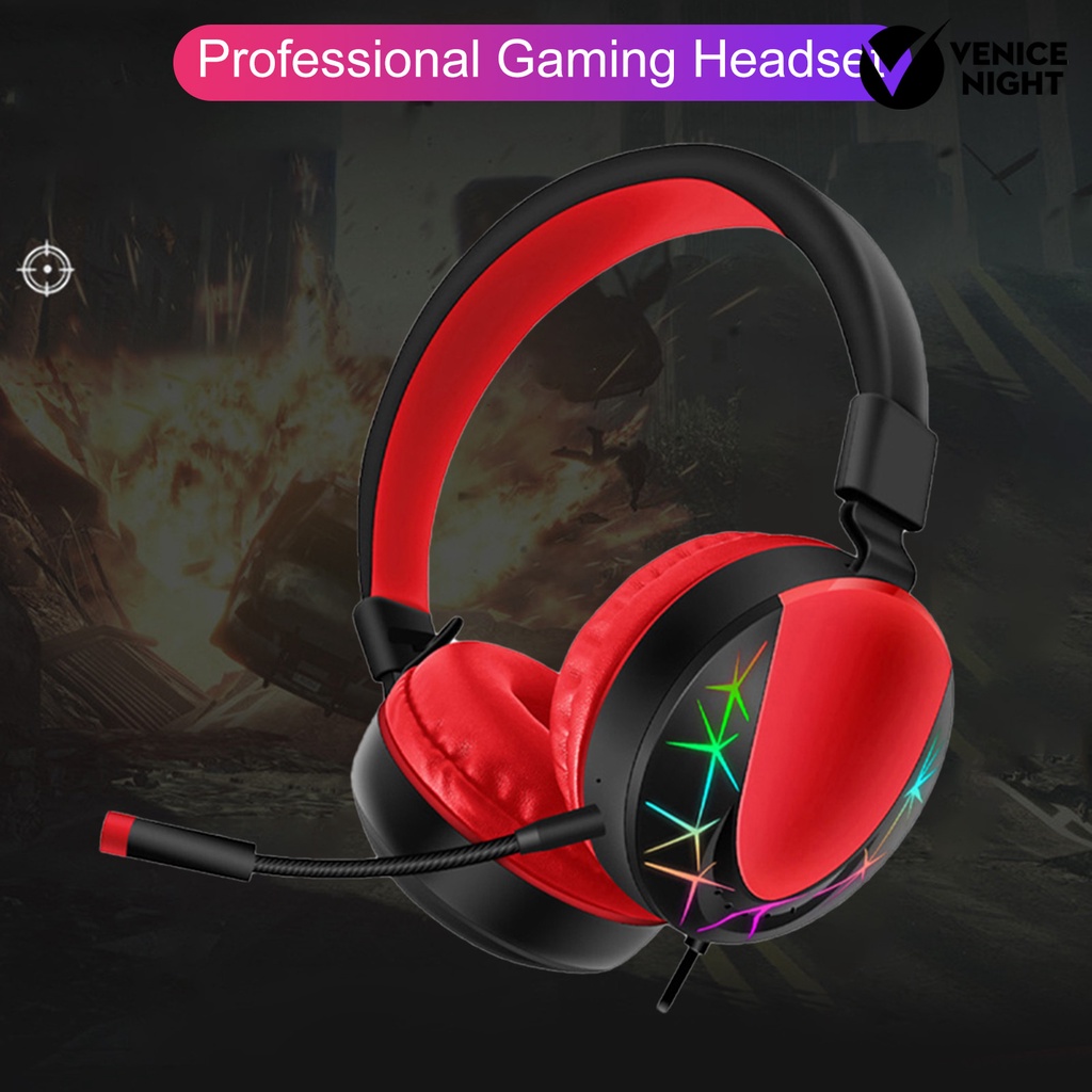 (VNEP) (Berkabel) AKZ-021 Headset RGB Luminous Retractable Dynamic Headphone untuk Gaming