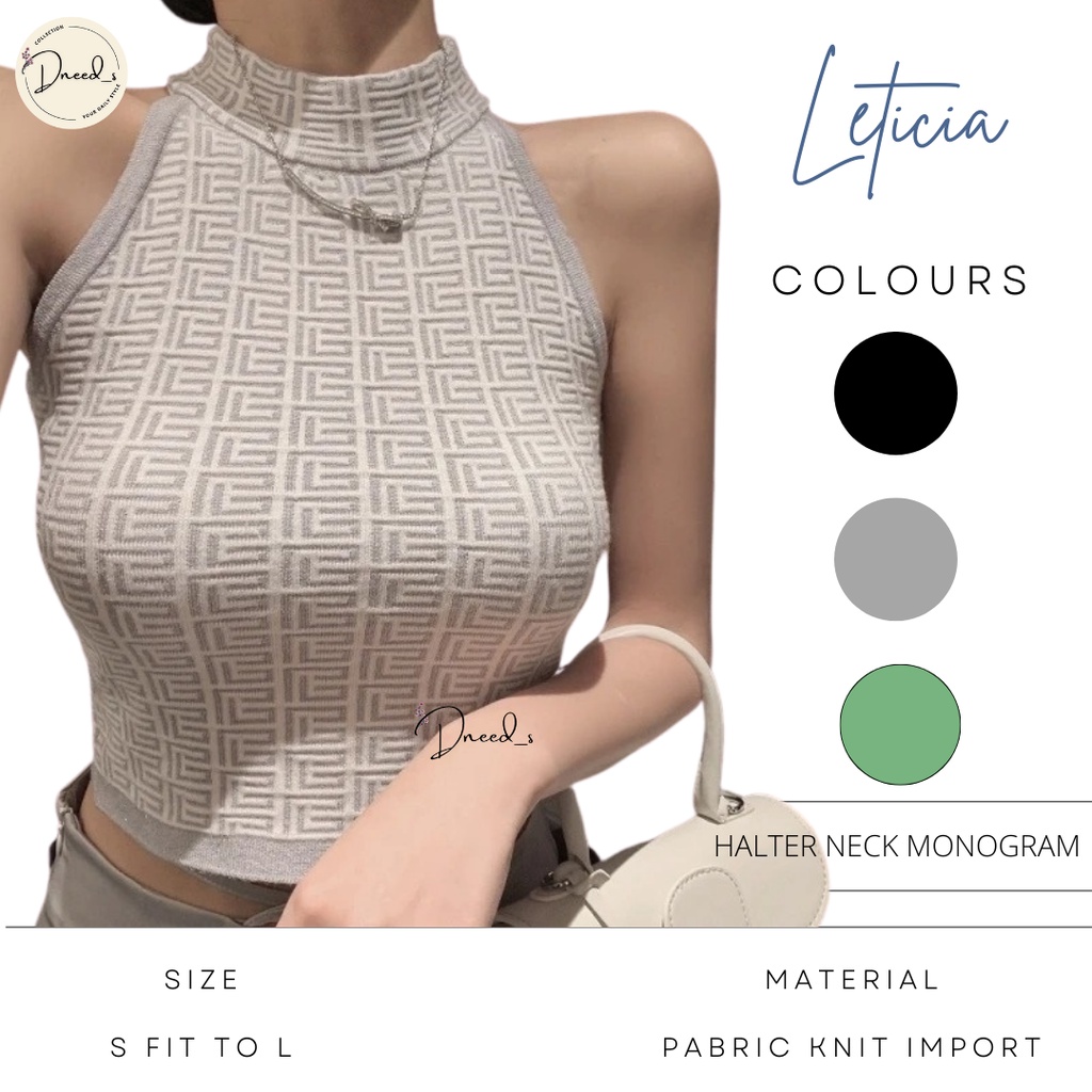 Dneeds - Leticia Crop Top Monogram Halter Neck Korean Fashion Style