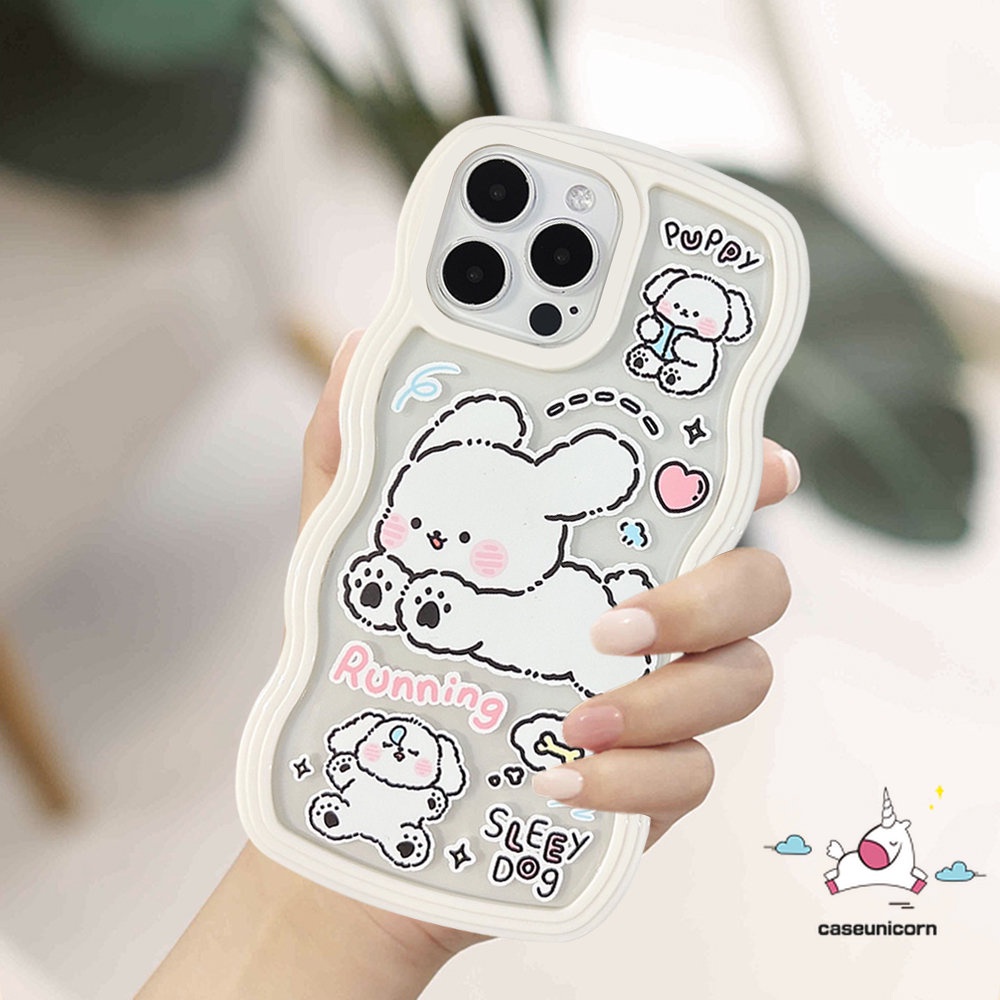 Case Oppo A17 A57 A16 A17K A96 A95 A16s A77s A74 A15 A78 A77 A12 A1k A15s A54 A72 A5 A9 A3s A16K A55 A76 A53 A12E A32 A7 A5s A52 Reno 8T 7 6 Kartun Puppy Wavy Edge Sarung Soft Cover