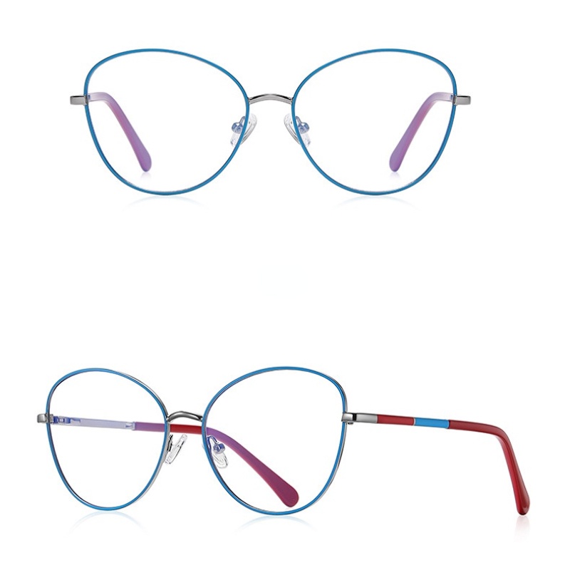 Kacamata Optik Bingkai Oval Anti Cahaya Biru Bahan Logam Warna Kontras Gaya Korea Untuk Wanita