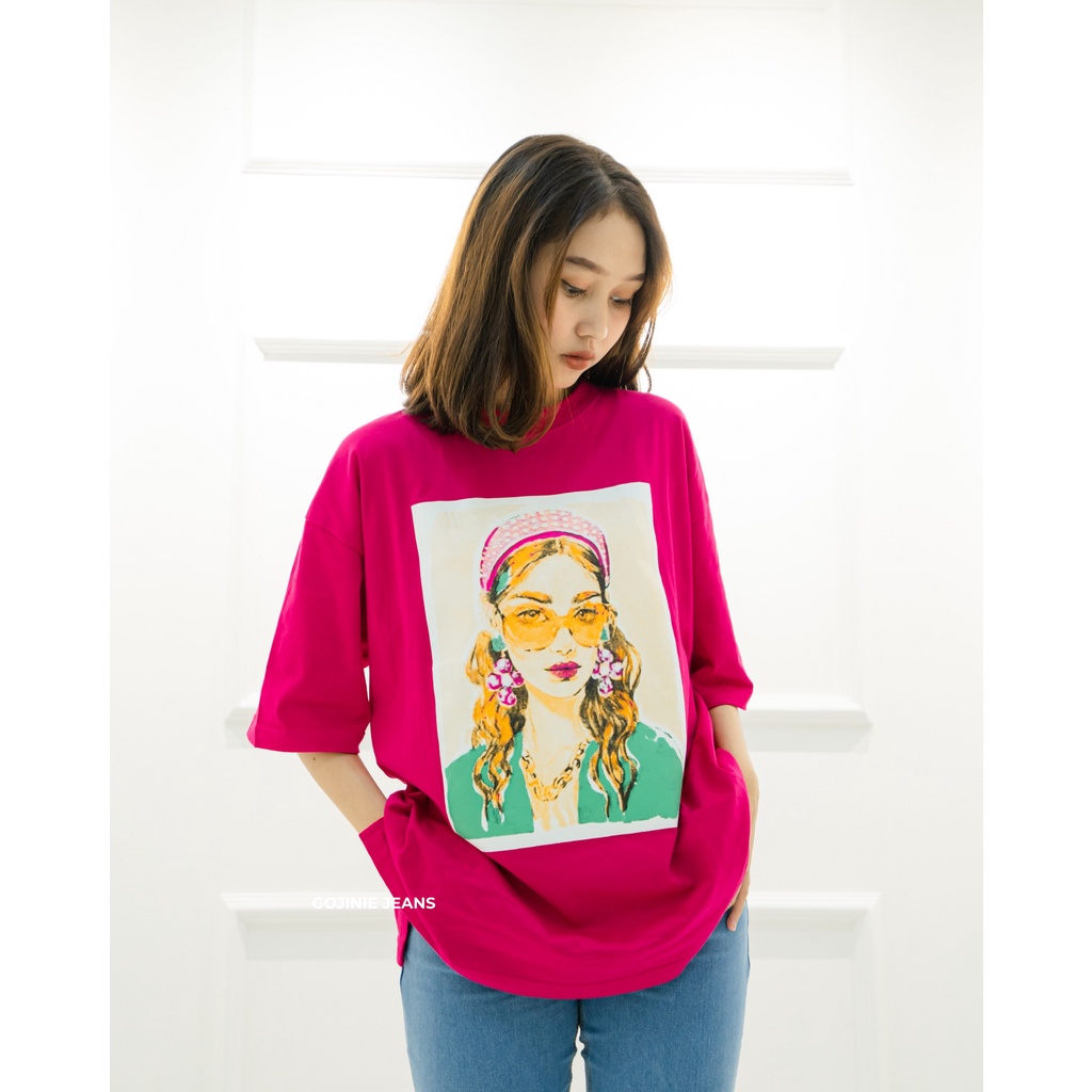 GOJINIEJEANS - T-SHIRT OVERSIZE SABLON CEWE FUSCHIA