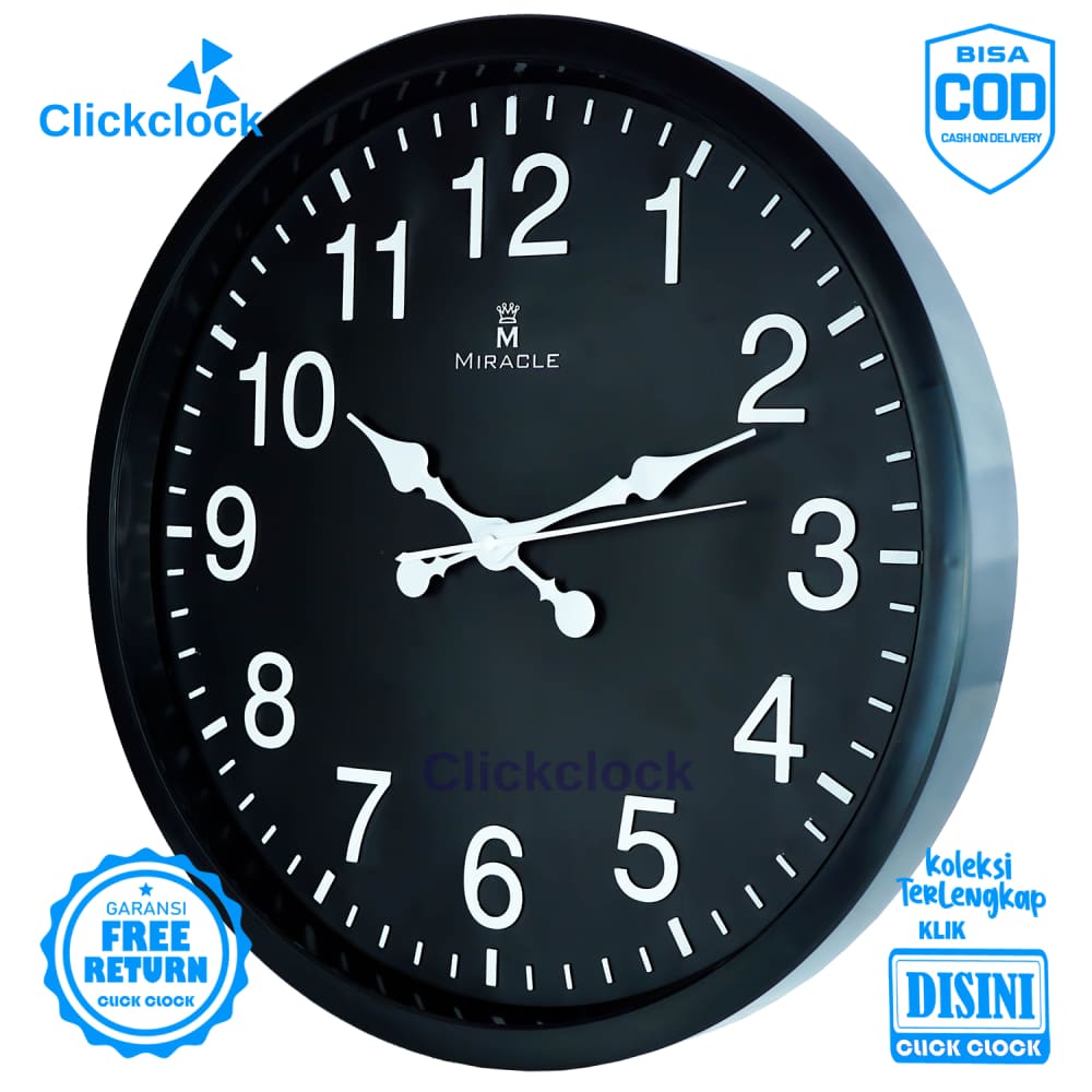 Jam Dinding Quartz Minimalis Hitam Miracle M4545 Besar Dekorasi Kamar Unik