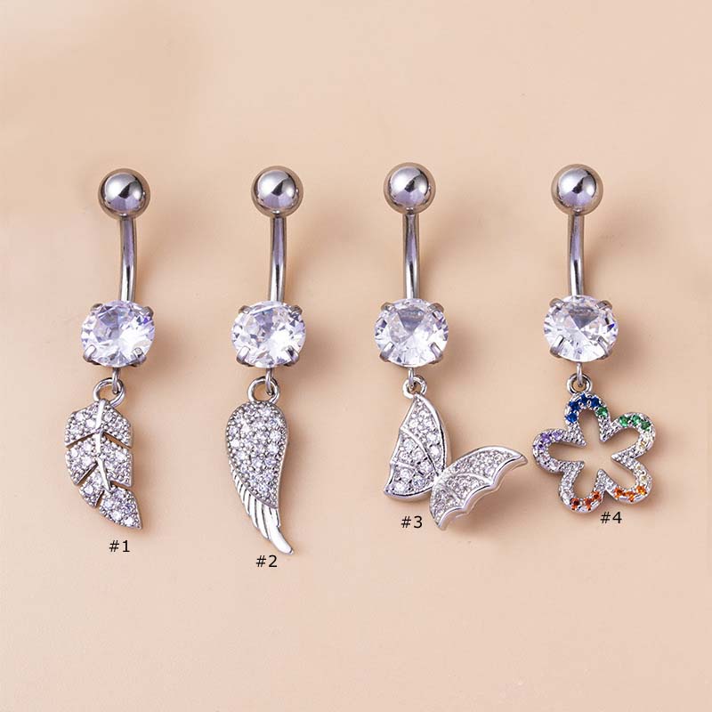 1pc Anting Tindik Perutpusar Stainless Steel 14 Gage Model Sayap Kupukupu Untuk Wanita Butterfly