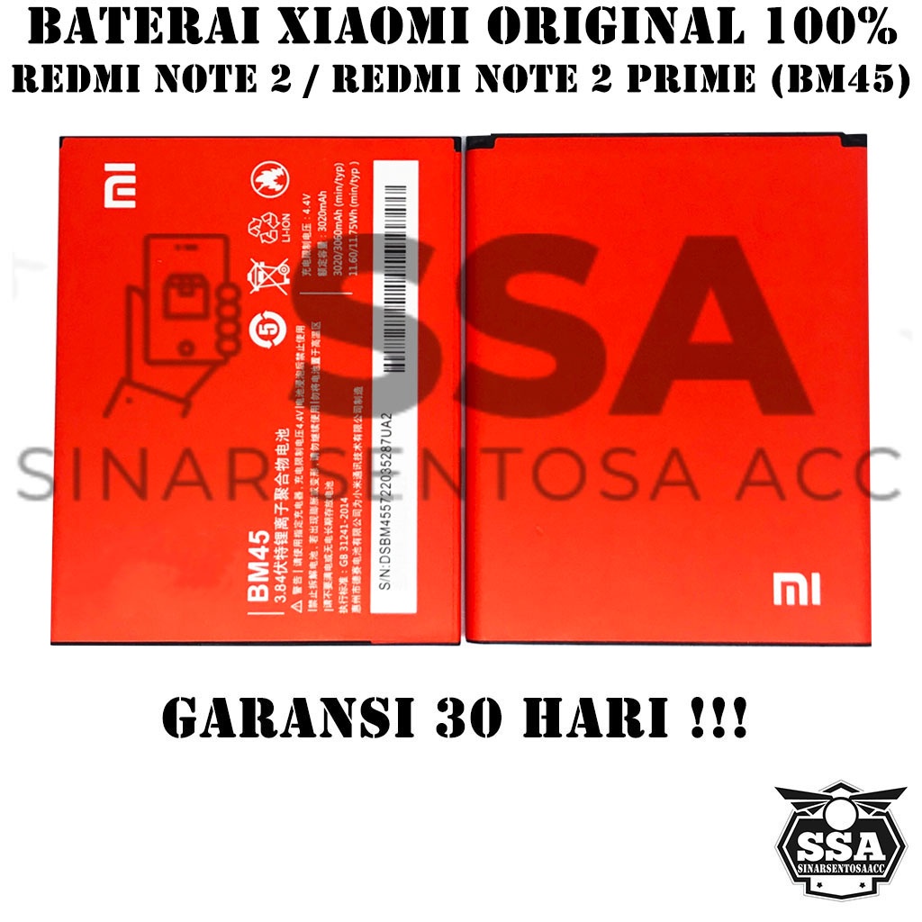 Baterai Original 100% Xiaomi Redmi Note 2 / Redmi Note 2 Prime BM45 BM 45 ORI Battery Batu Batre Batrai Garansi