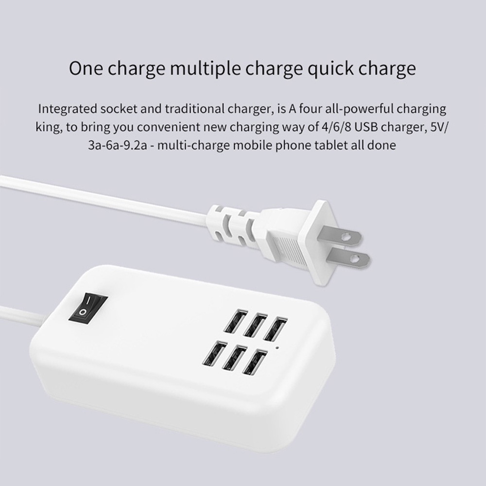 Actual【COD】Charger Adaptor 6port 30W Travel Adaptor Usb Charger 6A Rapid Charging Station Mobile Phone Desktop Travel Hub Connectors Extension Sock