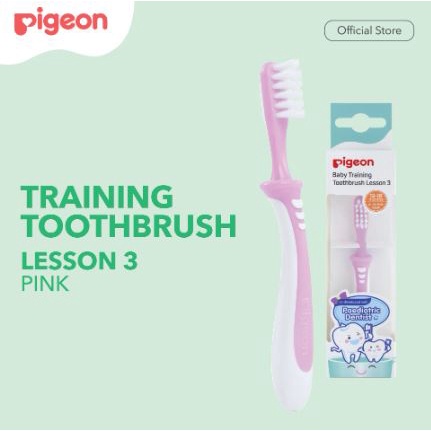 PIGEON BABY TRAINING TOOTHBRUSH - Sikat Gigi Bayi Lesson / Step 1 2 3 Orange Blue Pink Green