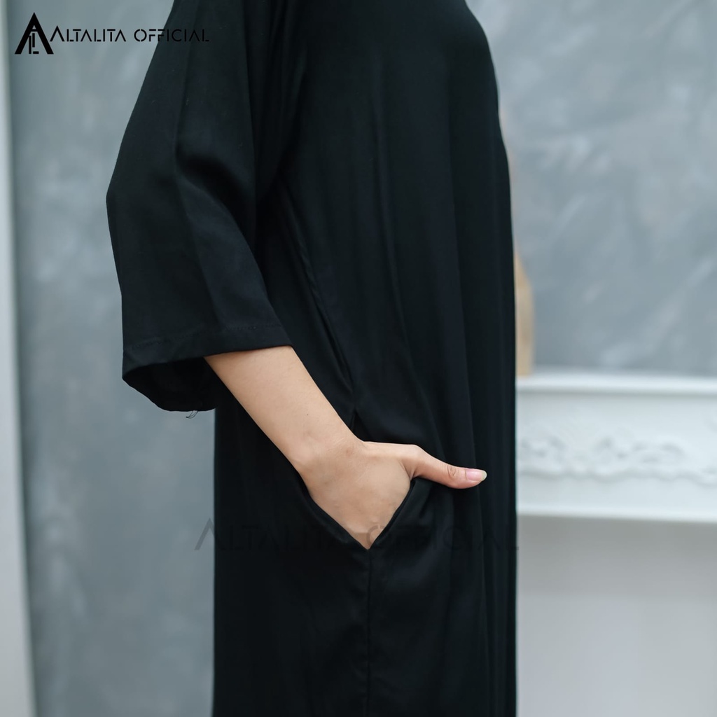 Altalita - Daster Gamis Rayon Polos Lengan Tangan Panjang 3/4 Long Dress Polos Jumbo LD 120 Home Dress Busui Lengan Panjang Semata Kaki Bahan Katun Adem Tebal Premium